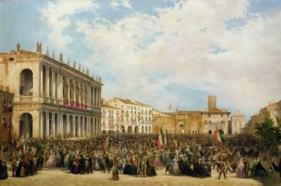 Viktor Emanuel II zeigt sich dem Volk von Vicenza vom Balkon des Palazzo Chiericati, 1869 von Orsola Faccioli Licata